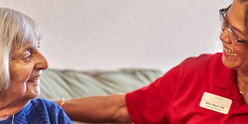 senior home care client and caregiver